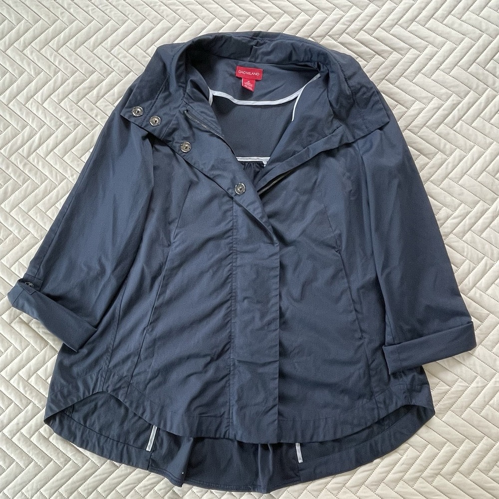 Ciao Milano CM 1969 Women's Blue Rain Jacket with Gold Buttons No Hood Size Med